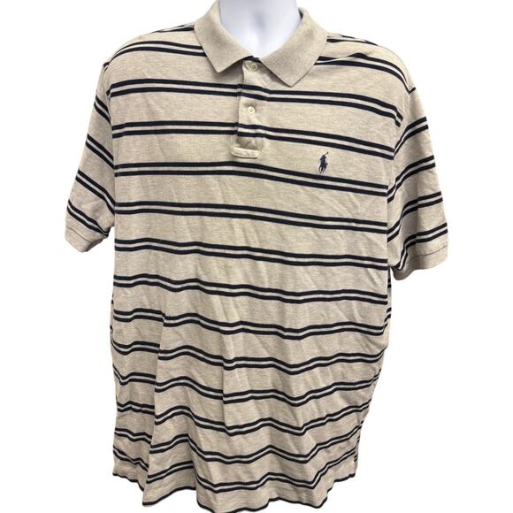 Polo Ralph Lauren Other - 🕶 Polo Ralph Lauren XXL Striped Cotton Polo Shirt Beige Navy Classic Fit